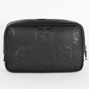 Gucci Jumbo GG Black Leather Toiletry Case Piuma Calf Travel Bag